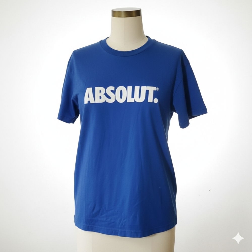 Absolut. Size M Vodka T-Shirt Blue White Advertising Swag Festive Shots Drinking